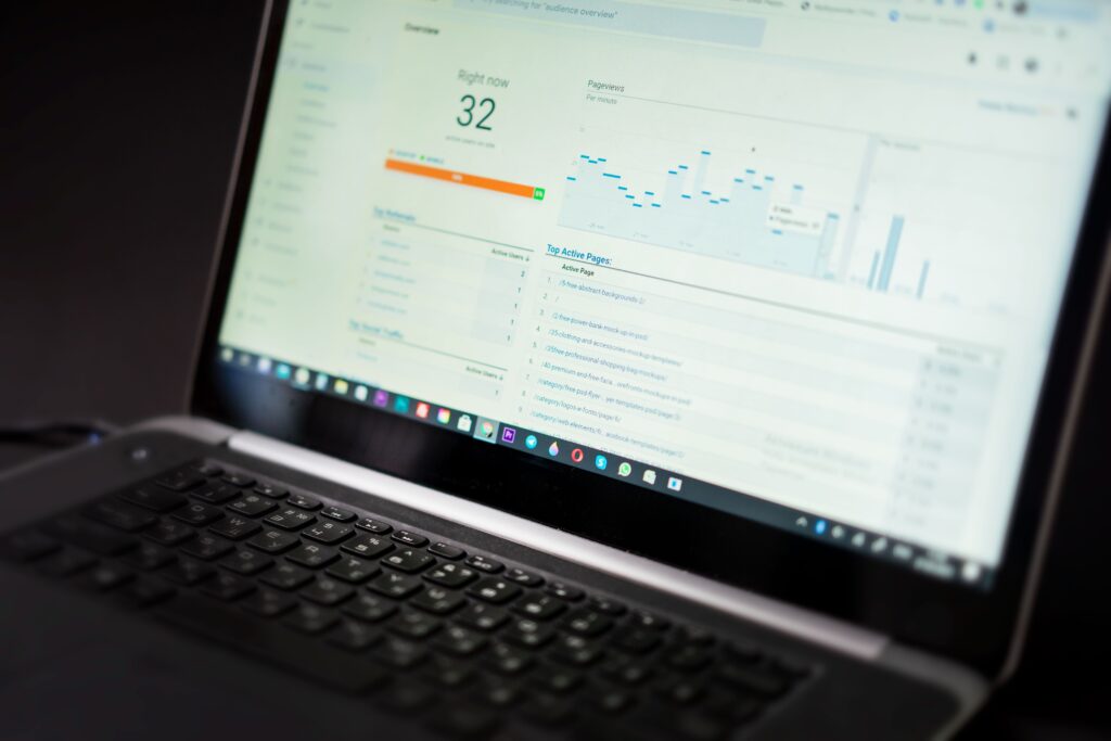 CRM analytics dashboard on laptop